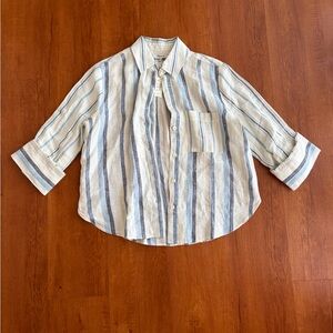 Madewell Blue and White Striped Linen Button-Up